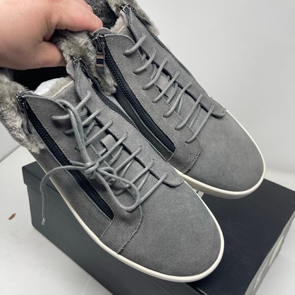 New RUSSELL PARK Oliver Faux Fur-Trim Suede Sneakers in Grey size 11 - Picture 6 of 10